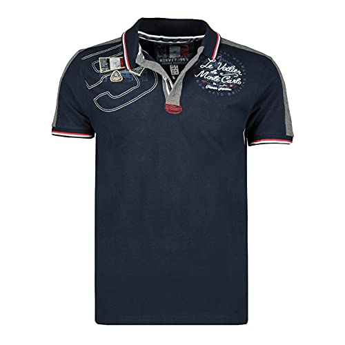 Geographical Norway Kalvin Men – Poloshirt für Herren, Bedruckt, klassisch, Baumwolle, Kurze Ärmel, lässiger Kragen mit Knopf – Casual T-Shirt, Tops, Regular Fit, Stil Classic (Marineblau, L) von Geographical Norway