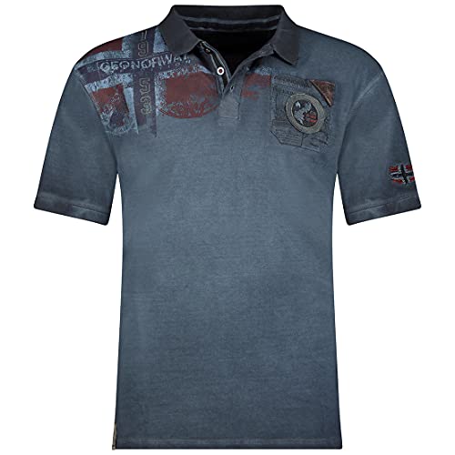 Geographical Norway Kamo Men Poloshirt Herren Klassisch Bedruckt Baumwolle Kurzarm Lässig Kragen Knopf Casual Shirt Tops Regular Fit Style Classic (Marineblau, S) von Geographical Norway