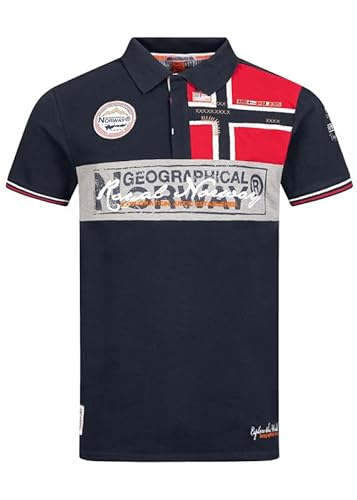 Geographical Norway Kidney Men – Poloshirt für Herren, Bedruckt, klassisch, Baumwolle, Kurze Ärmel, lässiger Kragen mit Knopf (Marine, M) von Geographical Norway