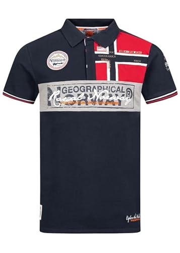 Geographical Norway Kidney Men – Poloshirt für Herren, Bedruckt, klassisch, Baumwolle, Kurze Ärmel, lässiger Kragen mit Knopf (Marine, XXL) von Geographical Norway