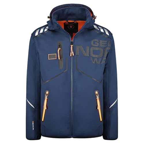 Geographical Norway Robin Men - Softshelljacke Herren Wasserdicht atmungsaktiv Kapuze - Outdoor Mantel Tactical Widerstandsfähig Windbreaker Jacke - Wandern Ski Herbst Winter Frühling (Marineblau M) von Geographical Norway