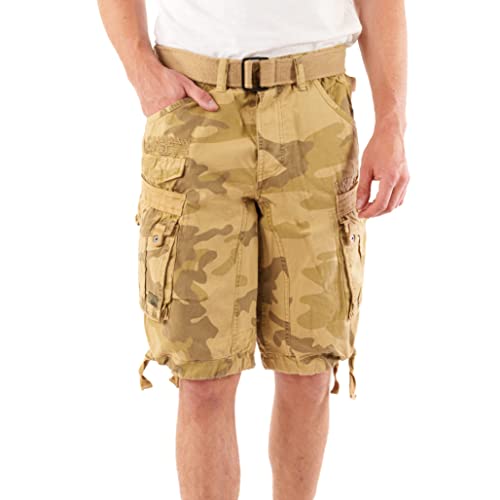 Geographical Norway Shorts, Kurze Cargo Hose Peanut, Bermuda Sommer Camouflage Men (Large/W 33, Beige Camouflage) von Geographical Norway