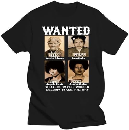 GeRRiT Mens Clothing Wanted Harriet Tubman Rosa Parks Angela Davis Assata Black Men Print T-Shirt Fashion Top Cotton Casual O Neck Top Black Size L von GerRit