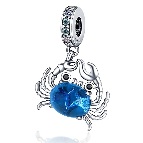 Geralin Gioielli Damen Charm-Anhänger Krebs Blau Strass Charm Beads 925 Sterling Silber Spacer Metallperle Für Frauen Mädchen Geschenk von Geralin Gioielli