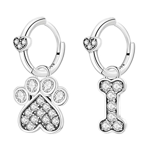 Geralin Gioielli Damen Ohrringe Pfote und Knochen 925 Sterling Silber Asymmetrische Creolen 28,7mm Ohrhänger Ohrschmuck Für Frauen Mädchen Geschenk von Geralin Gioielli