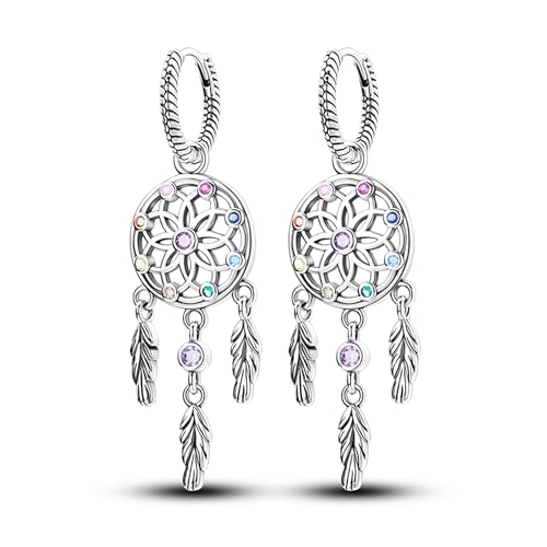 Geralin Gioielli Damen Ohrringe Traumfänger - 925 Sterling Silber Ohrhänger - 51,4mm Creolen mit 3A Zirkonia - Hypoallergener Modeschmuck für Frauen von Geralin Gioielli