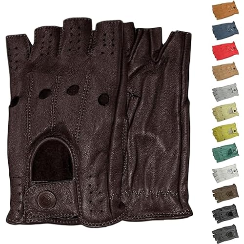 German Wear Driving Halbfinger Fingerlose Autofahrer-Handschuhe Lederhandschuhe (Dunkelbraun, 10=XL) von German Wear