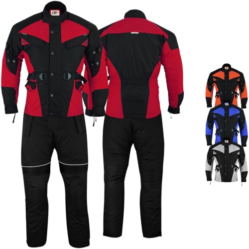 Motorradkombi Herren 2-teiler mit 6CE-Protektoren Motorradanzug Textil Winddicht Motorradjacke & Motorradhosen-Set - aus 4 Schichten Abnehmbar Thermofutter - insgesamt 9 Taschen - Rot/Schwarz - 52 Motorradkombi Herren 2-teiler mit 6CE-Protektoren Motorradanzug Textil Winddicht Motorradjacke & Motorradhosen-Set - aus 4 Schichten Abnehmbar Thermofutter - insgesamt 9 Taschen - Rot/Schwarz - 52 von German Wear