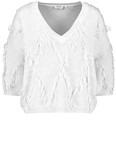 Gerry Weber Damen 3/4 Arm Pullover mit Fransendetail 3/4 Arm, breite Rippenbündchen, überschnittene Schultern unifarben Off-White 42 von Gerry Weber