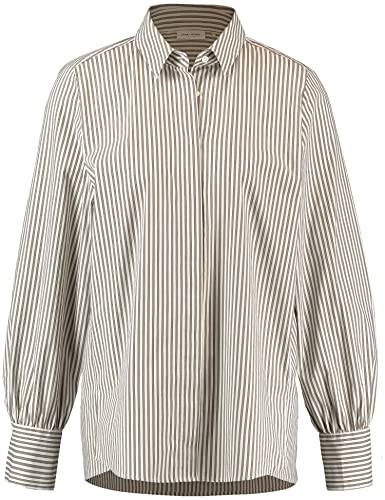 Gerry Weber Damen Bluse mit Längsstreifen Ballonärmel, Langarm, Manschette gestreift Ecru/Weiss/Grün Streifen 48 von Gerry Weber