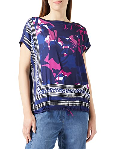 Gerry Weber Damen Blusenshirt mit elastischem Saum überschnittene Schultern, Kurzarm Gemustert Blau/Lila/Pink Druck 38 von Gerry Weber