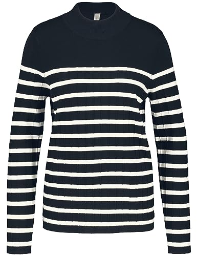 Gerry Weber Damen Feinstrickpullover mit Längsbiesen Langarm gestreift Blau/Ecru/Weiss Ringel 42 von Gerry Weber