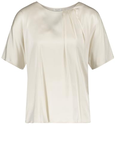 Gerry Weber Damen Fließendes Blusenshirt mit Material-Patch überschnittene Schultern, Kurzarm unifarben Whisper White 36 von Gerry Weber