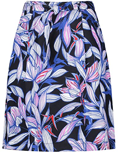 Gerry Weber Damen Gemusterter A-Linien-Rock aus Leinen floral, Gemustert knieumspielend Blau/Lila/Pink Druck 38 von Gerry Weber