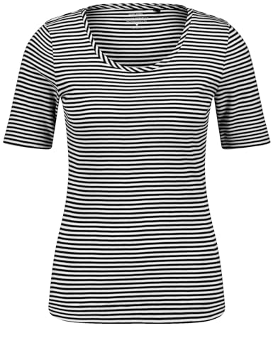 Gerry Weber Damen Geringeltes T-Shirt aus Baumwolle halber Arm gestreift Ecru/Weiss/Blau Ringel 34 von Gerry Weber