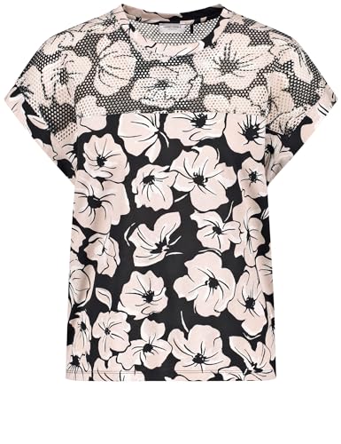 Gerry Weber Damen Kurzarmshirt mit Meshpasse überschnittene Schultern, mit Ärmelaufschlag, Kurzarm floral, Gemustert Schwarz/Ecru/Weiss Druck 36 von Gerry Weber