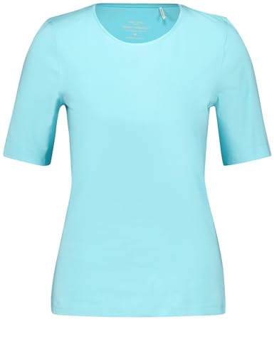 Gerry Weber Damen Nachhaltiges T-Shirt mit satiniertem Ausschnitt Kurzarm unifarben Aqua Splash 38 von Gerry Weber