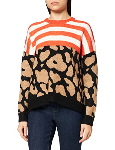 Gerry Weber Damen Pullover mit Mustermix Langarm, Ärmelbündchen, überschnittene Schultern Animal-Print, Gemustert, gestreift Braun/Rot/Orange Patch 40 von Gerry Weber