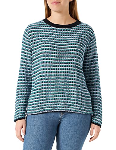 Gerry Weber Damen Pullover mit Strukturstrick Langarm, Strickbündchen gestreift Blau Multicolor 34 von Gerry Weber