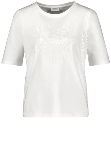 Gerry Weber Damen Softes T-Shirt mit Paillettenbesatz am Frontteil Kurzarm unifarben Off-White 42 von Gerry Weber