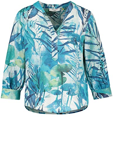 Gerry Weber Damen Tunika aus reinem Leinen 3/4 Arm, Ballonärmel Bluse 3/4 Arm floral, Gemustert Grün/Blau Druck 42 von Gerry Weber