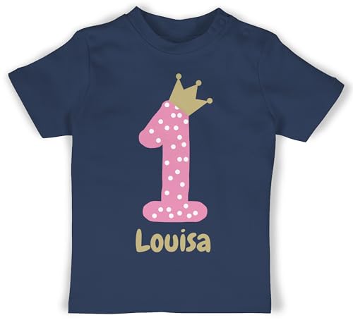 Baby T-Shirt Mädchen Jungen - 1. - Erster Geburtstag Einjähriger Erstes Lebensjahr Babys erster Geburtstag - 12/18 Monate - Navy Blau - Geburtstags Shirt Zahlen 1 Name einjähriges von Geschenk mit Namen personalisiert by Shirtracer