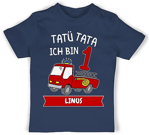 Baby T-Shirt Mädchen Jungen - 1. Geburtstag - Tatü Tata Ich Bin 1 - Tatütata ich werde 1 Feuerwehrauto ist da - 18/24 Monate - Navy Blau - Geschenke für einjährigen geburtstagsshirt 1-jährigen von Geschenk mit Namen personalisiert by Shirtracer