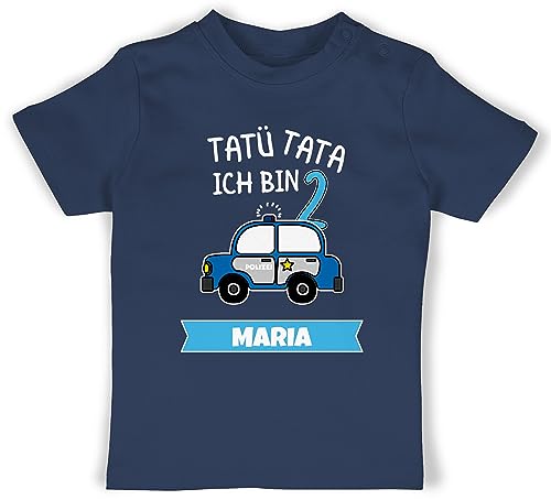 Baby T-Shirt Mädchen Jungen - 2. Geburtstag - Ich Bin 2 Polizei TatüTata ich werde 2 Polizeiauto - 18/24 Monate - Navy Blau - personalisierte Geburtstags Shirts Jahre Tshirt Name Years von Geschenk mit Namen personalisiert by Shirtracer