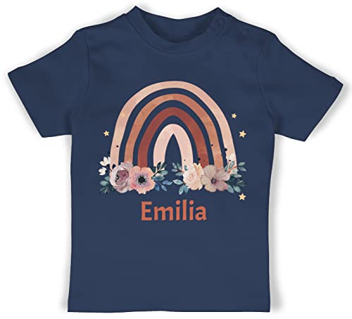 Baby T-Shirt Mädchen Jungen - Boho - Regenbogen Rainbow - 18/24 Monate - Navy Blau - Kindergarten Bedrucken Kita kleine personalisierte Geschenke Name peronaliertes chic Stil Bedruckt Lassen von Geschenk mit Namen personalisiert by Shirtracer