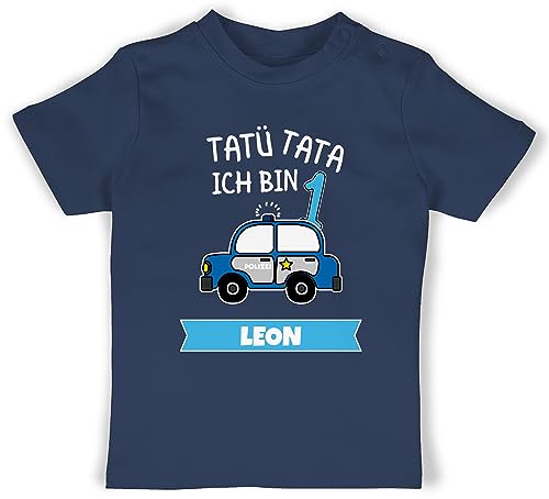 Baby T-Shirt Mädchen Jungen - 1. Geburtstag - Ich Bin 1 Polizei TatüTata ich werde 1 Polizeiauto - 12/18 Monate - Navy Blau - einjährigen ehretag Outfit 1-jährigen geburtstagsshirt Jahr von Geschenk mit Namen personalisiert by Shirtracer