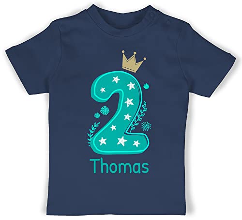 Baby T-Shirt Mädchen Jungen - 2. Geburtstag - Zahl Zwei mit Krone und Name zum Zweiten - 18/24 Monate - Navy Blau - Shirt Tshirt 2 Jahre Geburtstags für Outfit geburtstagsshirt Junge t von Geschenk mit Namen personalisiert by Shirtracer