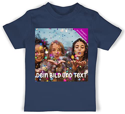 Baby T-Shirt Mädchen Jungen - Foto eigenem Bild - Fotogeschenk - 3/6 Monate - Navy Blau - zum selber Shirt Bilder drucker t eigenen bildern namens eigener Druck Bedruckt Bedrucken Lassen Text von Geschenk mit Namen personalisiert by Shirtracer