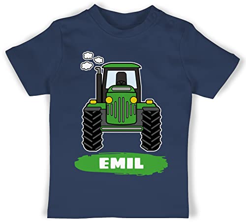 Baby T-Shirt Mädchen Jungen - Traktor Trekker Buldog Schlepper - 12/18 Monate - Navy Blau - Name Shirt Bulldog t trecker Tshirt und Motiv Bauern traktorfans Babykleidung Traktor, Shirts Traktoren von Geschenk mit Namen personalisiert by Shirtracer