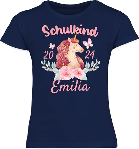 T-Shirt Mädchen - Einschulung - Schulkind Einhorn 2024-116 (5/6 Jahre) - Navy Blau - First Day of School Tshirt personalisiertes Schulanfang ich starte in die Schule Shirt Outfit 1.Schultag von Geschenk mit Namen personalisiert by Shirtracer