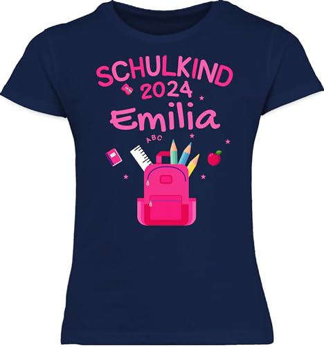 T-Shirt Mädchen - Einschulung - Schulkind 2024-116 (5/6 Jahre) - Navy Blau - t Shirt Schulanfang First Day of School Tshirt schulanfänger endlich Schule t-Shirts vorschul von Geschenk mit Namen personalisiert by Shirtracer