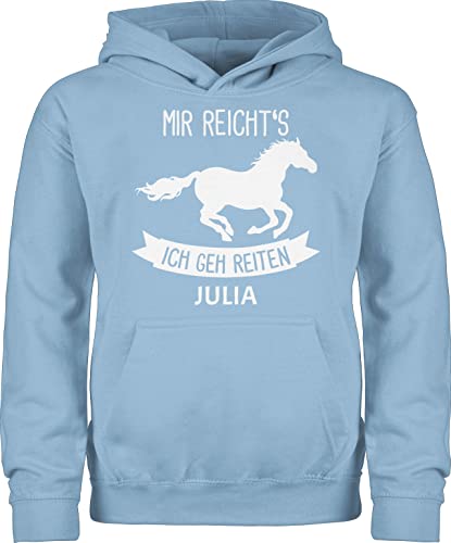 Kinder Hoodie Jungen Mädchen - Pferd Pferde - Mir reichts ich geh reiten - 140 (9/11 Jahre) - Hellblau - polower oberteil wunschtext pferdemotiv pullunder name coole sachen für pferdemädchen von Geschenk mit Namen personalisiert by Shirtracer