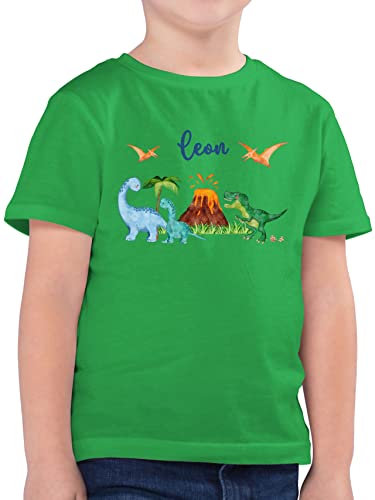 Kinder T-Shirt Jungen - Dinosaurier Dino Dinos - 128 (7/8 Jahre) - Grün - saurier und Name Tshirt t Shirt t-Shirts Junge Schulkind Shirts personalisierte personalisierter wütender für Motiv von Geschenk mit Namen personalisiert by Shirtracer