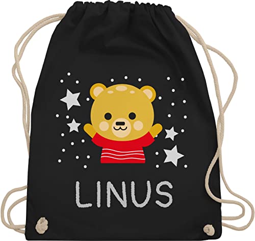 Turnbeutel Rucksack - Bären - Bär und Dein Name - Unisize - Schwarz - personalisierte tasche kinder kindergarten wechselbeutel bear namens beutel jungen kindergartenrucksack bärenmotiv von Geschenk mit Namen personalisiert by Shirtracer