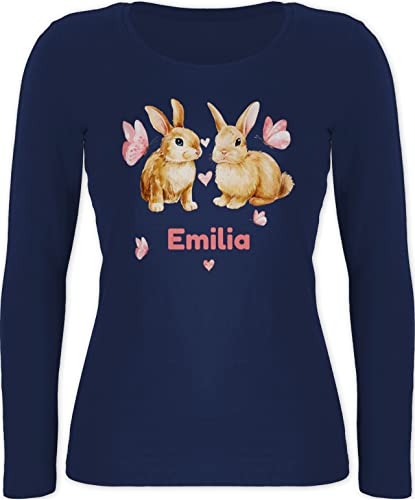 Langarmshirt Damen - Oster Outfit - Süße Hasen Mädchen - Osterhasen Geschenk - XXL - Marineblau - Easter Osterhase ostergeschenke hase Geschenke Name Happy personalisierte von Geschenk mit Namen personalisiert by Shirtracer