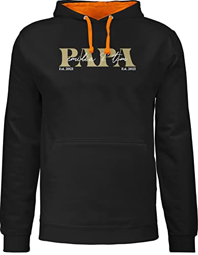 Pullover Herren Frauen Hoodie Kontrast zweifarbig - zum Vatertag - Papa Geschenk mit Namen Kinder Datum Geburtsjahr Weihnachten Geburtstag - M - Schwarz/Orange - Vater Sohn dad Vatertagsgeschenk von Geschenk mit Namen personalisiert by Shirtracer