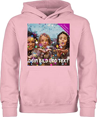 Kinder Hoodie Jungen Mädchen - Foto eigenem Bild - Fotogeschenk - 104 (3/4 Jahre) - Hellrosa - logo text bedrucken individueller druck one photo picture wo man bilder einfügen kann bedruckbare von Geschenk mit Namen personalisiert by Shirtracer