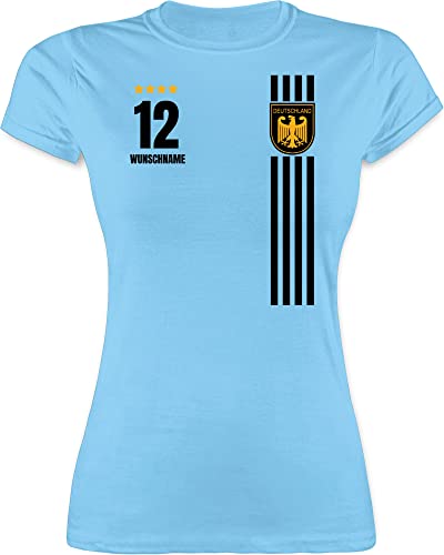 Shirt Damen - 2024 Fussball EM Fanartikel - Deutschland Germany Trikot Style - S - Hellblau - fußball Tshirt Frau wm Frauen personalisiertes t Shirts t-Shirt Europa mädchen personalisierte 24 von Geschenk mit Namen personalisiert by Shirtracer