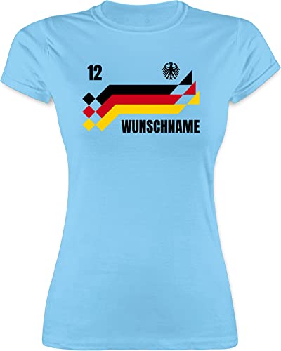 Shirt Damen - 2024 Fussball EM Fanartikel - Deutschland Trikot mit Name und Nummer Germany - M - Hellblau - Tshirt fußball t-Shirt 24 Flagge t Frauen Trikots Shirts wm Fan Deutschland+wm+Trikot von Geschenk mit Namen personalisiert by Shirtracer