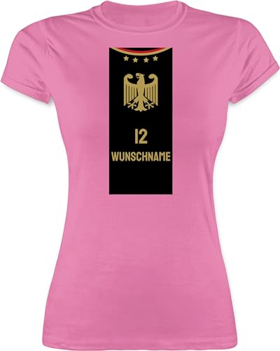 Shirt Damen - 2024 Fussball EM Fanartikel - Deutschland Trikot - schwarzer Streifen - S - Rosa - fußball Tshirt fußball. t-Shirt wm Frauen 24 t personalisierter personalisiertes Europa von Geschenk mit Namen personalisiert by Shirtracer