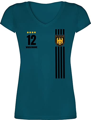 T-Shirt Damen V Ausschnitt - 2024 Fussball EM Fanartikel - Deutschland Germany Trikot Style - XL - Türkis - fußball w m Bundesadler Shirts wm Shirt fussbal Deutschland. Frauen Tshirt von Geschenk mit Namen personalisiert by Shirtracer