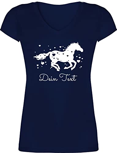 T-Shirt Damen V Ausschnitt - Pferde - Pferd Dein Name Wunschtext Text - XS - Dunkelblau - Pferdesport Geschenke für pferdefans mädchen reiten Reiter Sachen reiterinnen reitersachen pferdeherz von Geschenk mit Namen personalisiert by Shirtracer