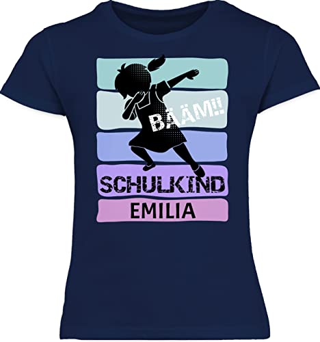 T-Shirt - Einschulung - BÄÄM!! Schulkind Mädchen - 128 (7/8 Jahre) - Navy Blau - 1 Schultag Shirt Maedchen schulkinder Tshirt 1.Schultag t einschulungs Outfit schuleingang einschulungsshirt von Geschenk mit Namen personalisiert by Shirtracer