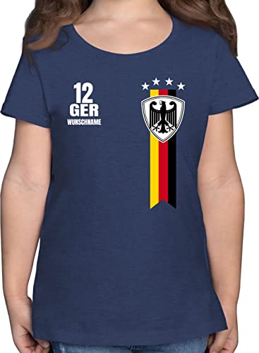 T-Shirt Mädchen - 2024 Fussball EM Fanartikel - Germany WM Fan Deutschland - 140 (9/11 Jahre) - Dunkelblau Meliert - Shirt Kinder Tshirt fußball Flagge Bundesadler t Shirts Trikot 24 für Name von Geschenk mit Namen personalisiert by Shirtracer