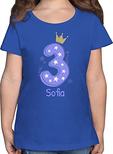 T-Shirt Mädchen - 3. Geburtstag - Zahl DREI mit Krone und Name zum Dritten - 104 (3/4 Jahre) - Royalblau - geburtstagsshirt 3 Jahre personalisierte t Shirt Kind Tshirt Geburtstags Shirts Kinder von Geschenk mit Namen personalisiert by Shirtracer