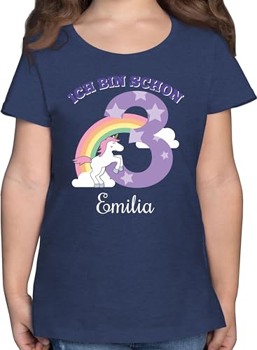 T-Shirt Mädchen - 3. - Ich Bin Schon 3 - Einhorn Unicorn Fabelwesen - Dritter Geburtstag - 104 (3/4 Jahre) - Dunkelblau Meliert - Tshirt Jahre Jahren Shirt Name Birthday Geburtstags zum t Shirts von Geschenk mit Namen personalisiert by Shirtracer